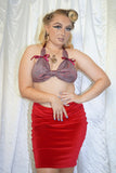 Red Sparkle Bambi's Bop Top + Red Velvet Pencil Skirt (FULL 2 PIECE SET)