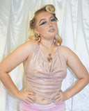 Peach Sparkle Bambi's Bop Top + Pink Velvet Pencil Skirt (FULL 2 PIECE SET)