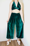 Emerald Green Velvet Parachute Pants With Matching Bop Top (Full 2 Piece Set)