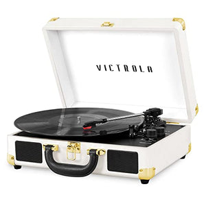 Victrola Vintage 3-Speed Bluetooth Portable Suitcase Record Player with Built-in Speakers | Upgraded Turntable Audio Sound| Includes Extra Stylus | White (VSC-550BT-WH)