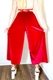 Cherry Red Velvet Parachute Pants With Matching Bop Top (Full 2 Piece Set)