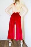 Cherry Red Velvet Parachute Pants With Matching Bop Top (Full 2 Piece Set)
